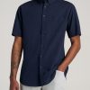 Men American Tall Button Shirts | Seersucker Tall Men'S Short Sleeve Shirt In Navy