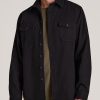 Men American Tall Button Shirts | Lj&S Heavyweight Cotton Twill Overshirt For Tall Men In Vintage Black