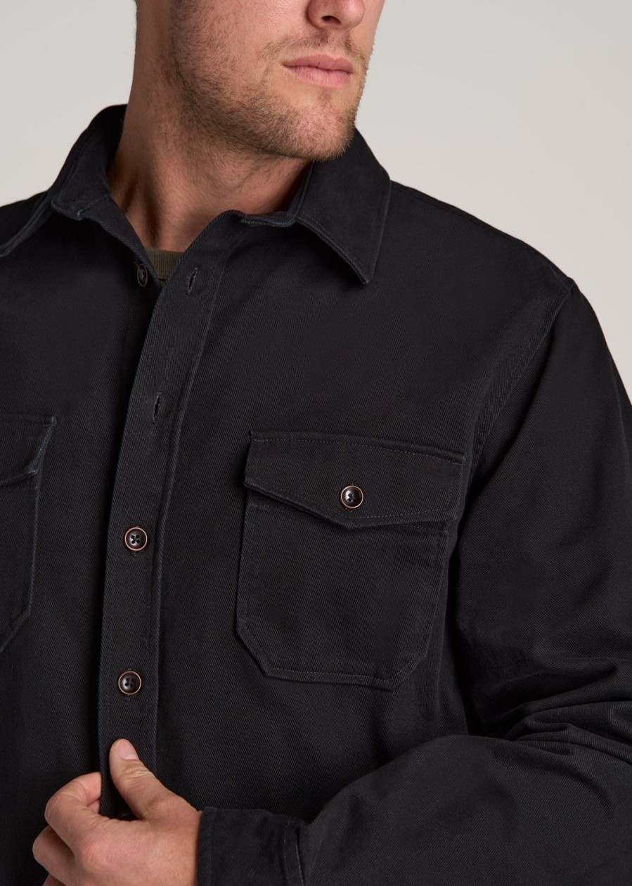 Men American Tall Button Shirts | Lj&S Heavyweight Cotton Twill Overshirt For Tall Men In Vintage Black