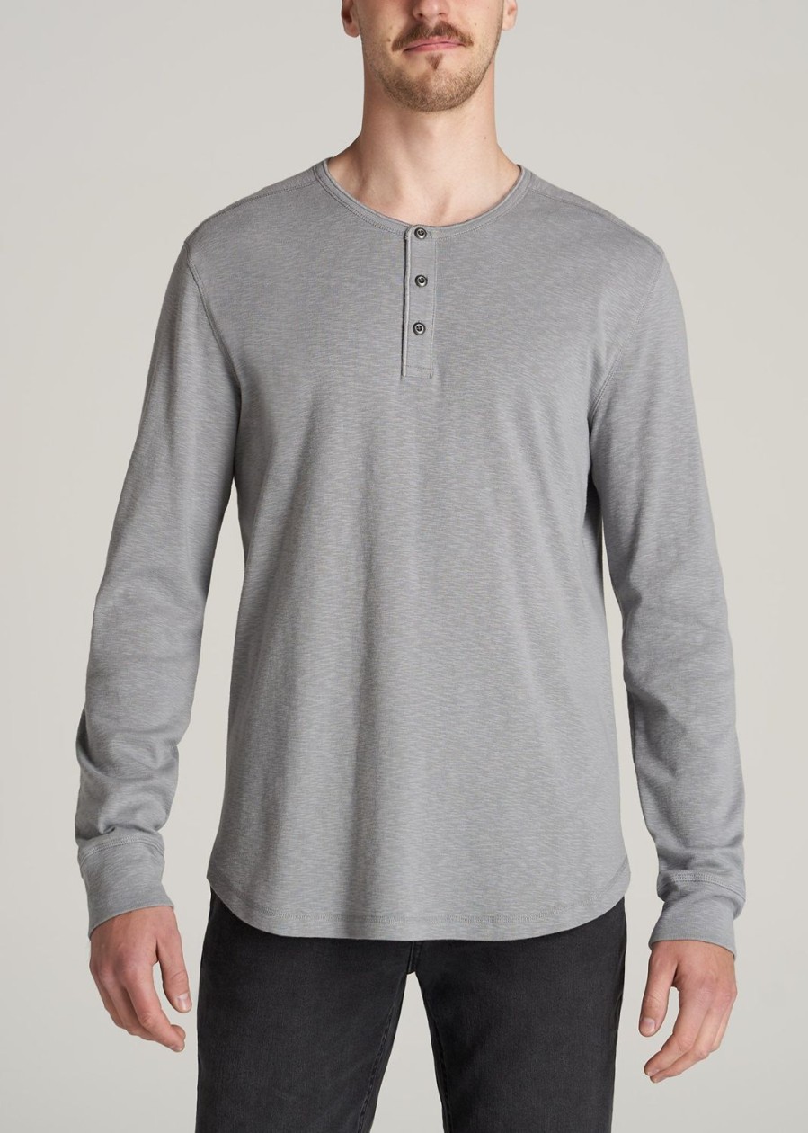 Men American Tall Long Sleeve Tees + Thermals | Heavy Slub Henley Shirt For Tall Men In Ice Grey