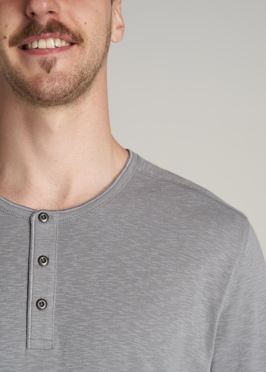 Men American Tall Long Sleeve Tees + Thermals | Heavy Slub Henley Shirt For Tall Men In Ice Grey