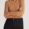 Women American Tall Sweaters | Women'S Tall Rolled Mock Neck Sweater In Caramel