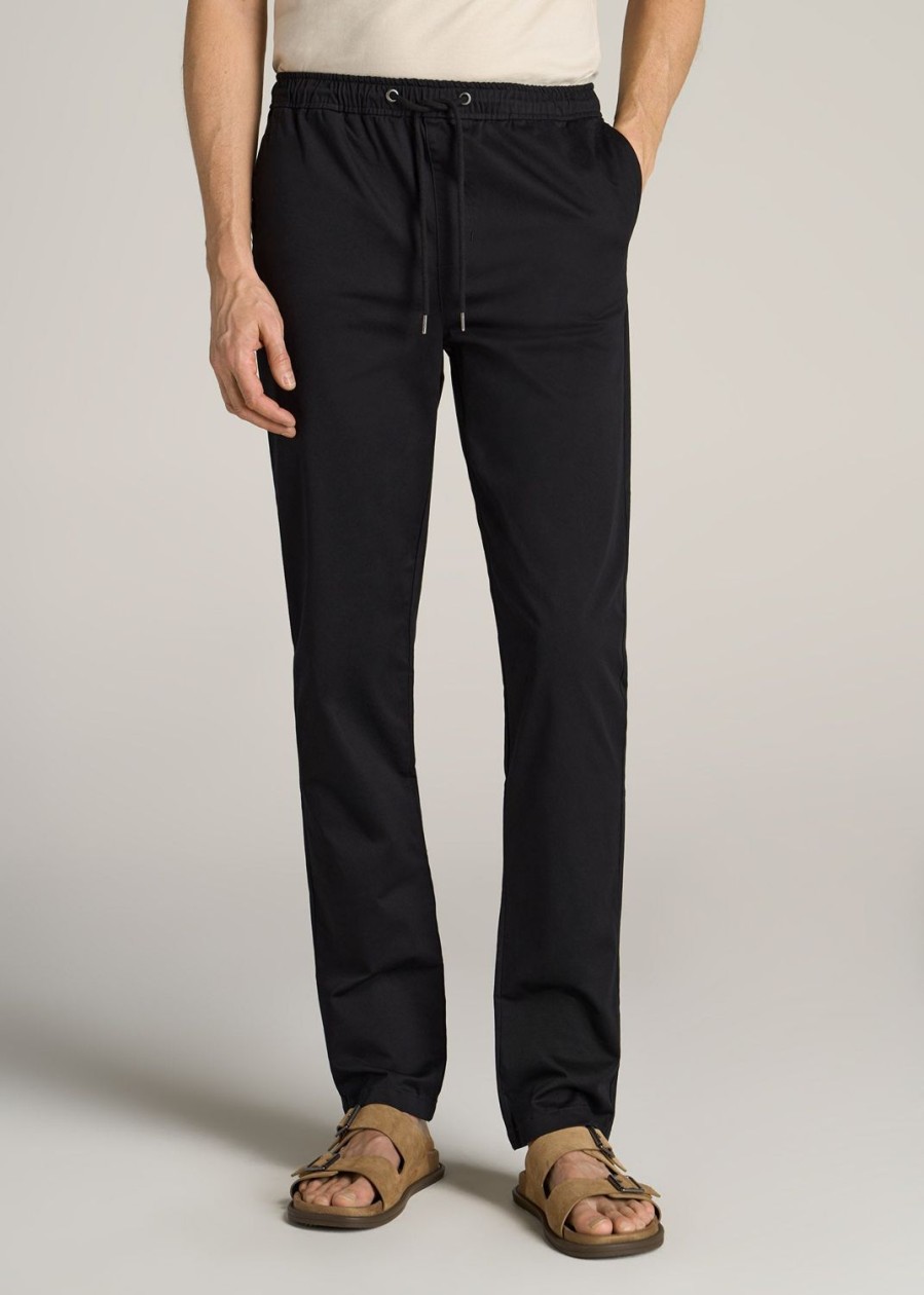 Men American Tall Pants + Chinos | Stretch Pull On Tapered-Fit Deck Pants For Tall Men In Black