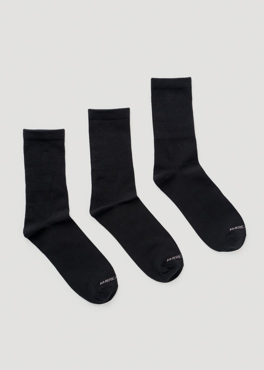 Women American Tall Socks | Women'S Mid Crew Socks (X-Large Size: 10-13) | Black 3 Pack