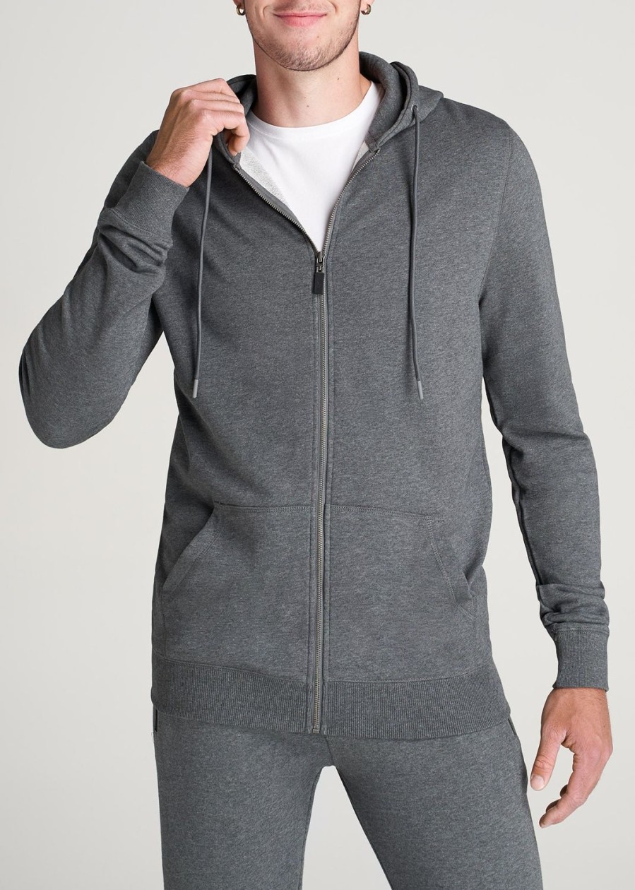 Men American Tall Hoodies + Sweatshirts | Wearever French Terry Full-Zip Men'S Tall Hoodie In Charcoal Mix