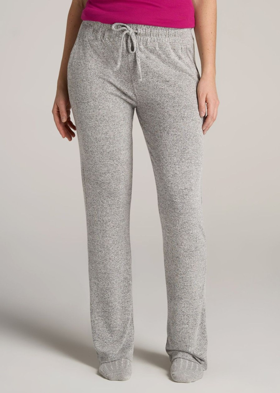 Women American Tall Athletic Pants | Open-Bottom Cozy Pj Lounge Pants For Tall Women In Grey Mix