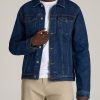 Men American Tall Jackets + Coats | Men'S Tall Denim Trucker Jacket In Mid Ocean Blue