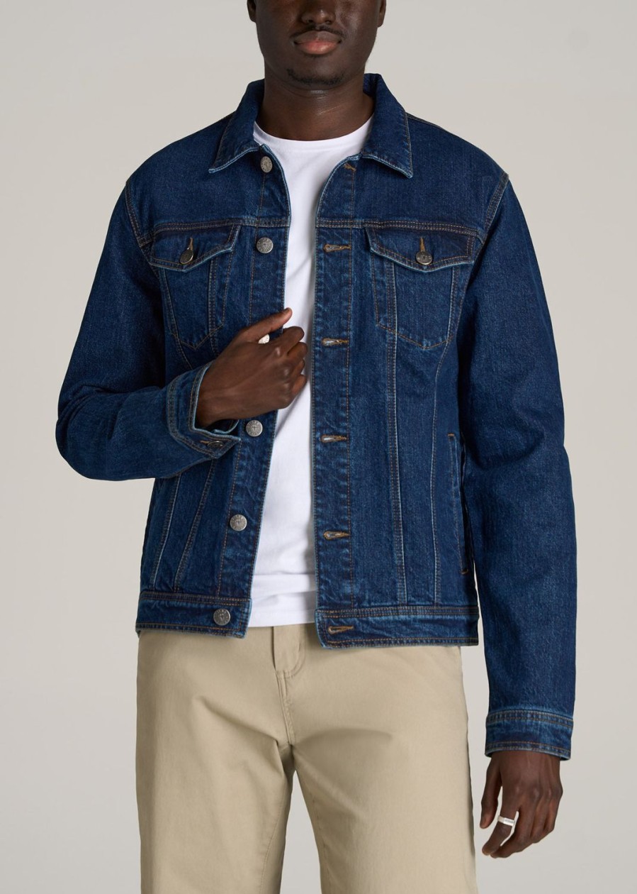 Men American Tall Jackets + Coats | Men'S Tall Denim Trucker Jacket In Mid Ocean Blue