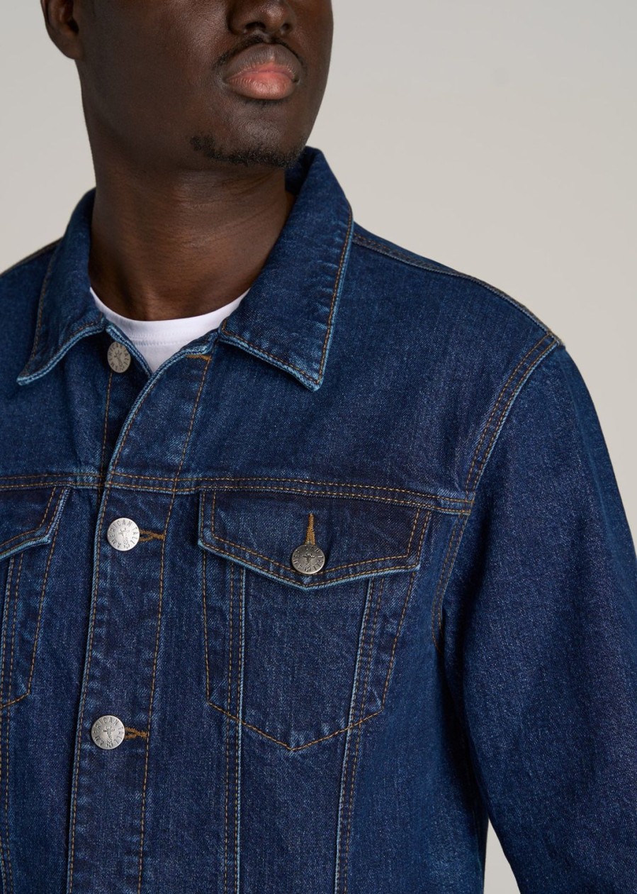 Men American Tall Jackets + Coats | Men'S Tall Denim Trucker Jacket In Mid Ocean Blue