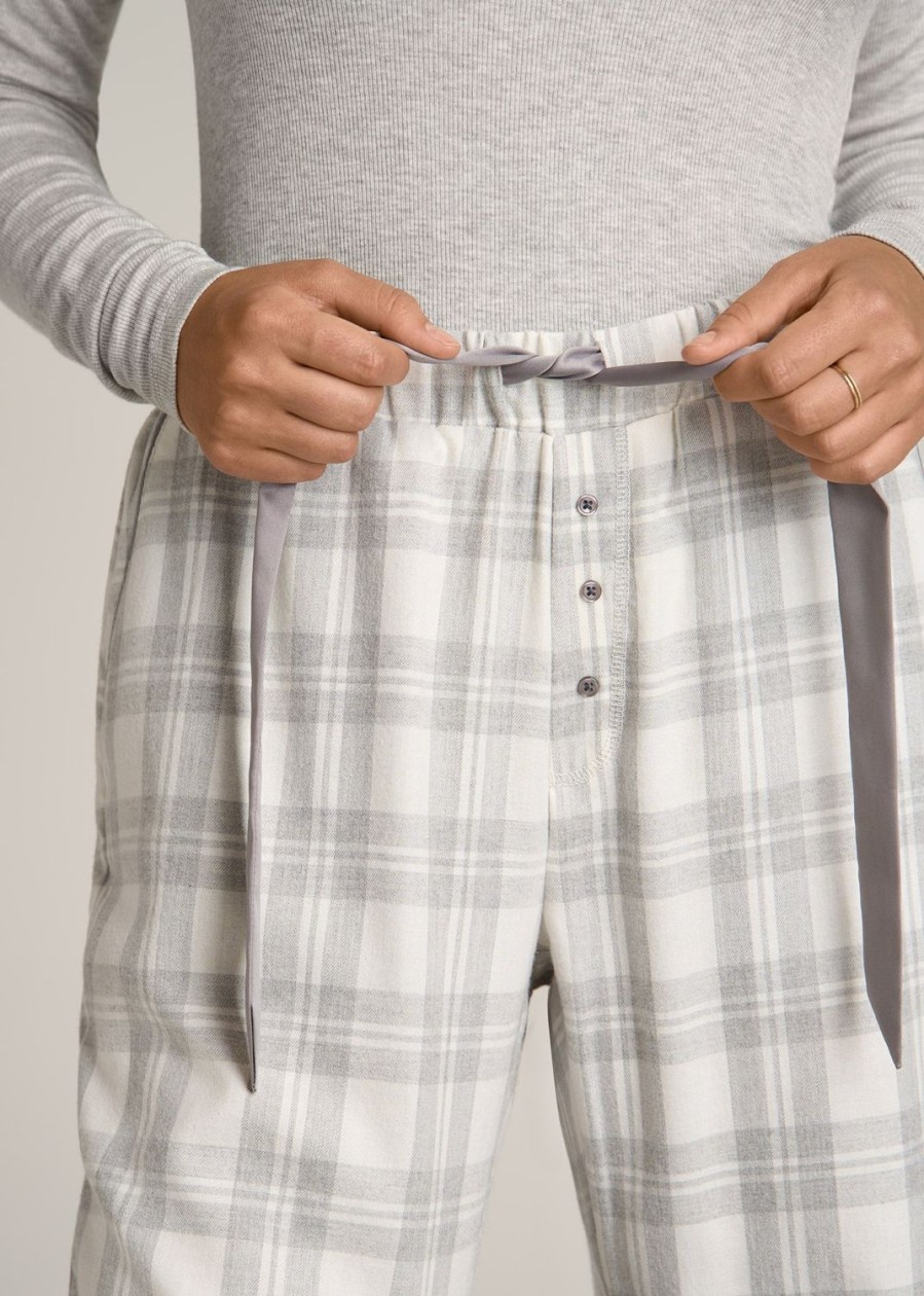 Women American Tall Athletic Pants | Open-Bottom Flannel Women'S Tall Pajama Pants In Heather Grey And White Plaid