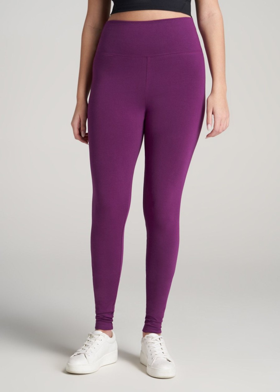 Women American Tall Athletic Pants | Women'S Tall Cotton Leggings In Plum