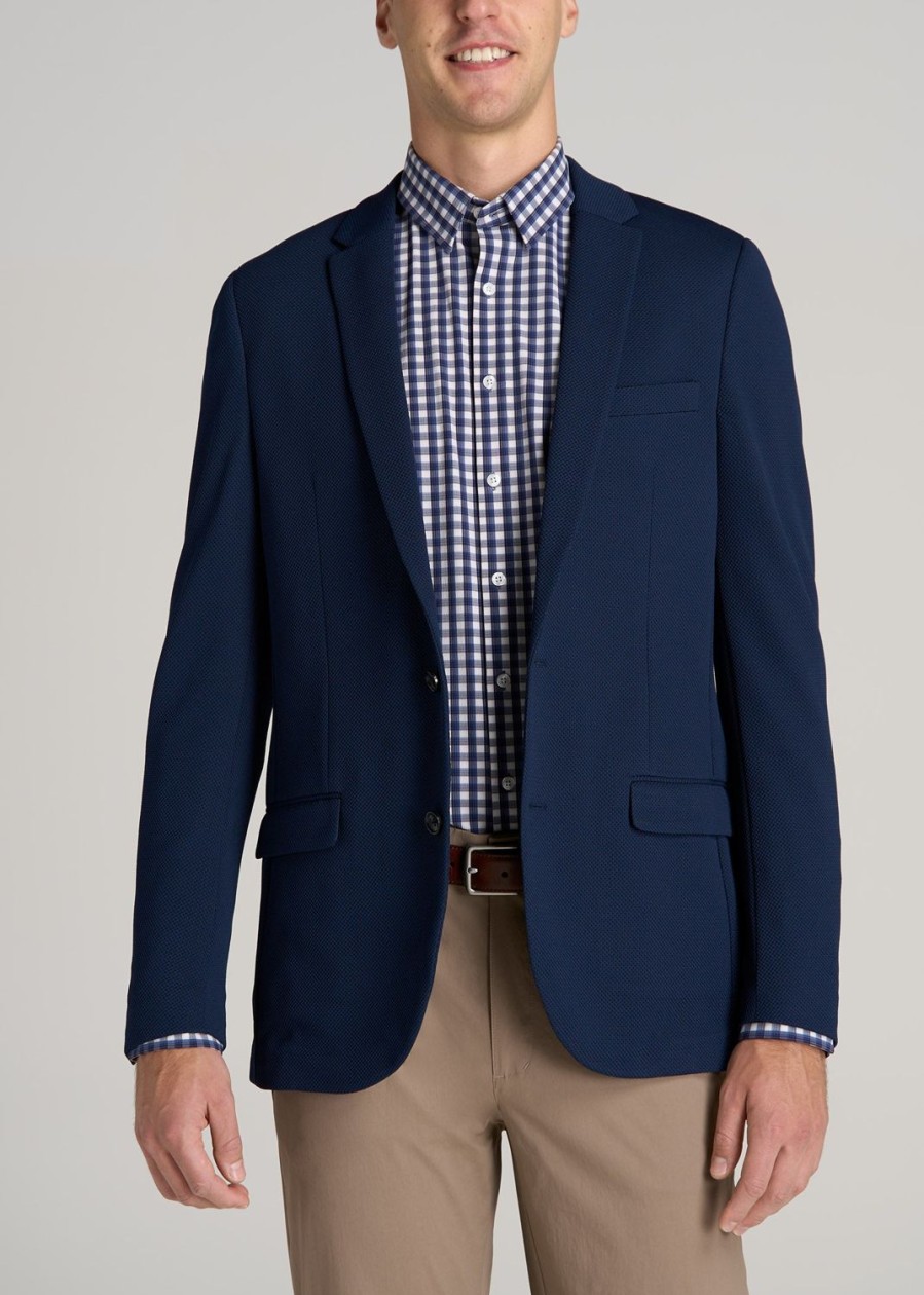 Men American Tall Jackets + Coats | Textured Blazer For Tall Men In Navy Blue