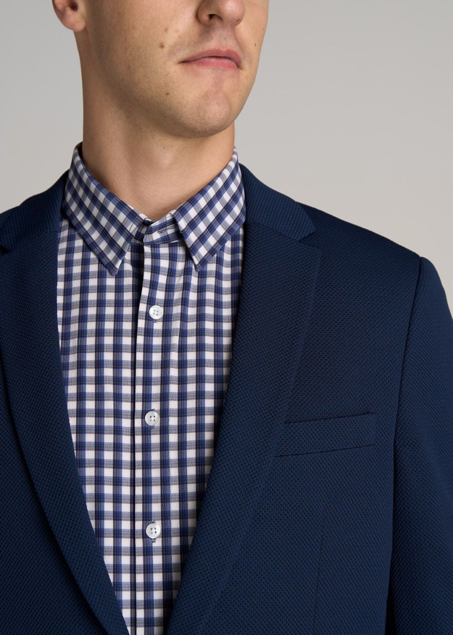 Men American Tall Jackets + Coats | Textured Blazer For Tall Men In Navy Blue