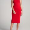 Women American Tall Dresses | Women'S Tall Sleeveless Fitted Midi Dress In Red And White