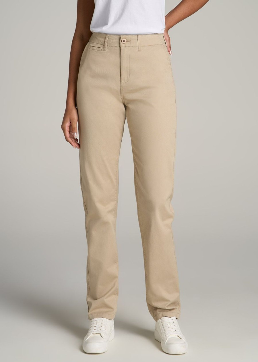 Women American Tall Pants + Trousers | High Rise Tapered Chino Pants For Tall Women In Light Khaki