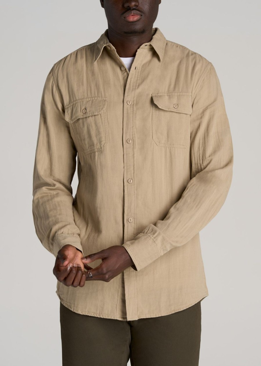 Men American Tall Button Shirts | Lj&S Double Weave Shirt For Tall Men In Vintage Buck