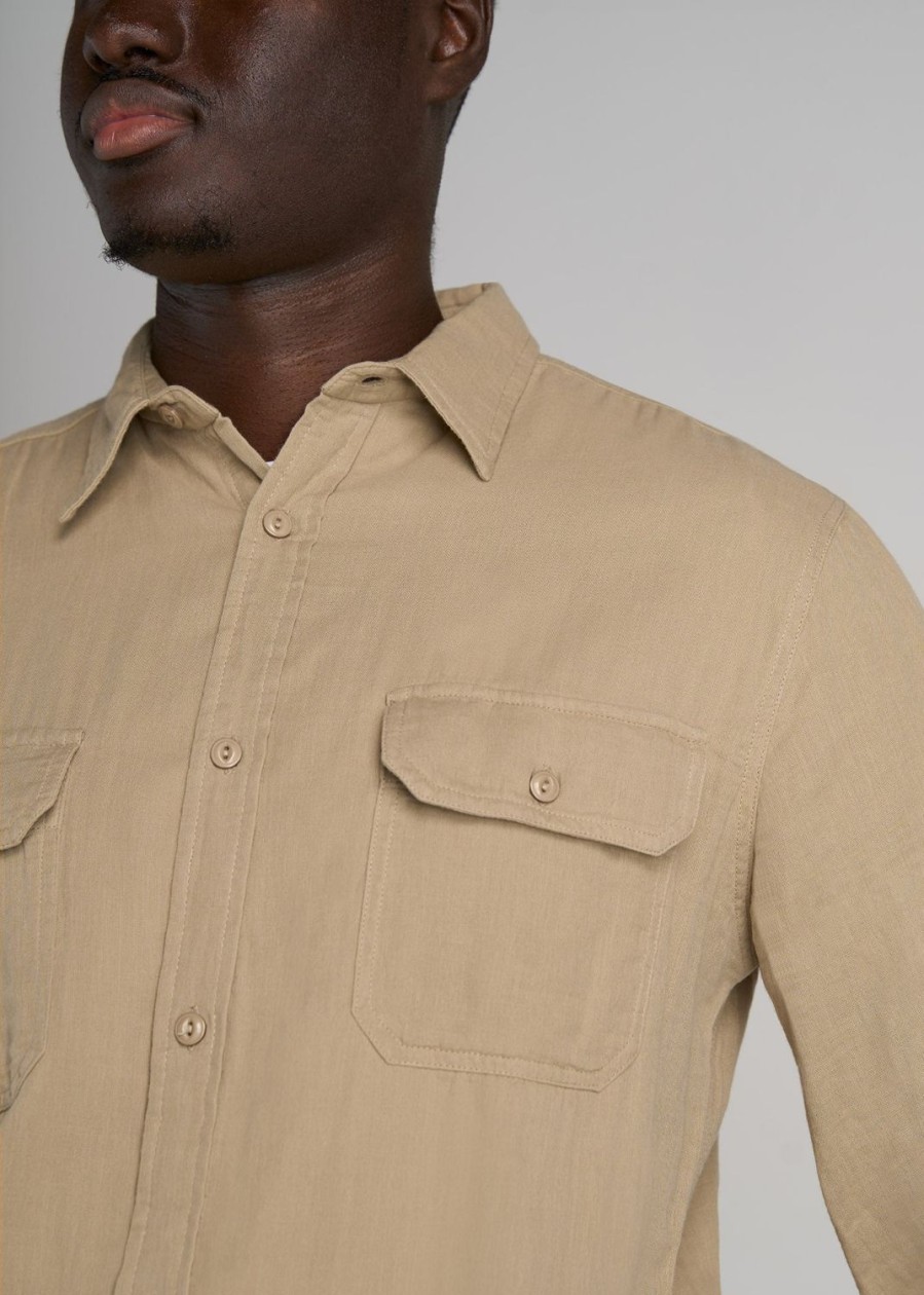 Men American Tall Button Shirts | Lj&S Double Weave Shirt For Tall Men In Vintage Buck