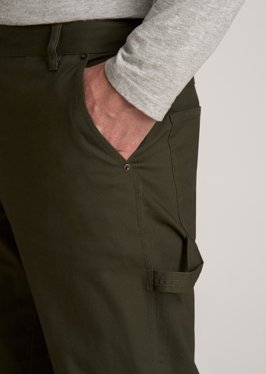 Men American Tall Pants + Chinos | Lj&S Stretch Canvas Regular-Fit Carpenter'S Pants For Tall Men In Thyme Green