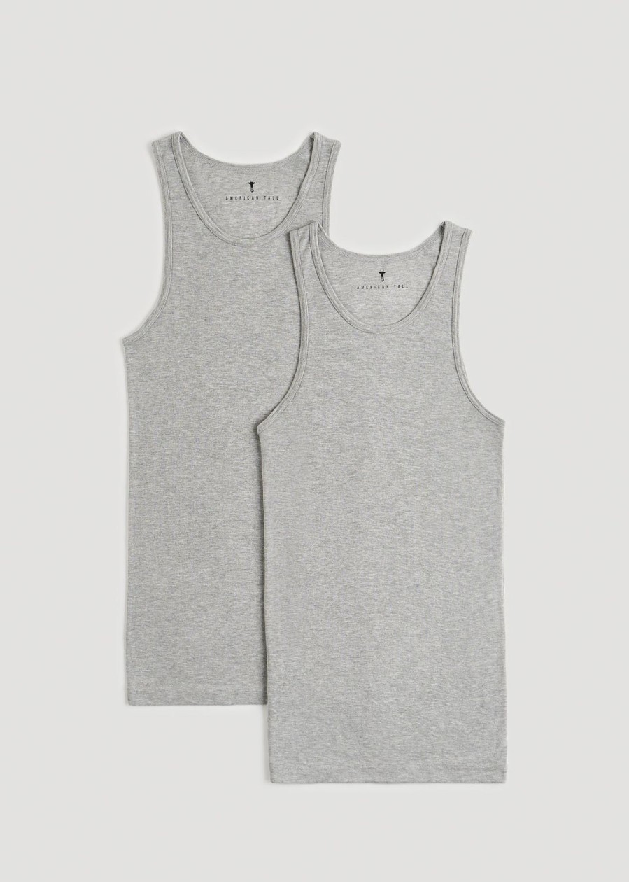 Men American Tall Underwear | Men'S Tall Ribbed Undershirt Tank Top In (2-Pack) Grey Mix