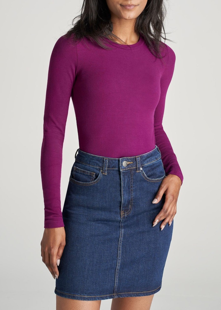 Women American Tall Long Sleeve Tees | Fitted Ribbed Long Sleeve Tee In Tall Women'S Shirts Plum