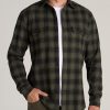 Men American Tall Button Shirts | Lj&S Men'S Tall Heavy Flannel Shirt In Army Plaid-Black & Surplus Green