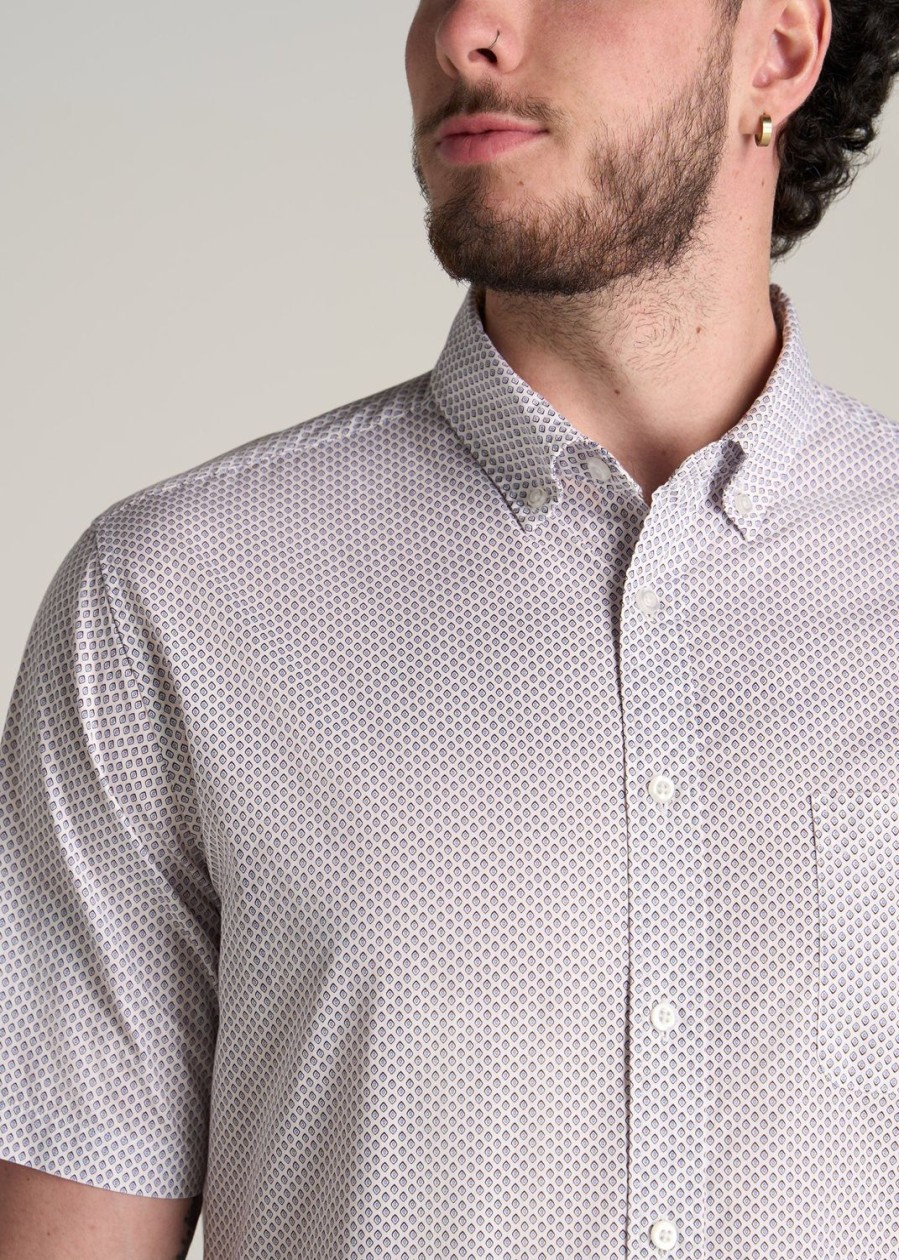 Men American Tall Button Shirts | Short Sleeve Shirt For Tall Men In Brown & Blue Diamond Print