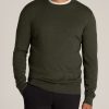 Men American Tall Hoodies + Sweatshirts | Everyday Crewneck Tall Men'S Sweater In Dark Olive Green