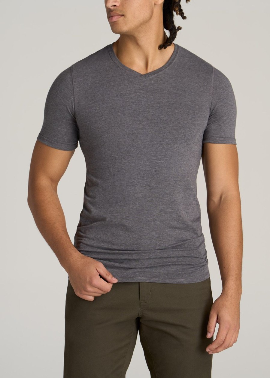 Men American Tall Tees + Tanks | The Essential Slim-Fit V-Neck Men'S Tall Tees In Charcoal Mix