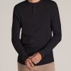 Men American Tall Long Sleeve Tees + Thermals | Double Honeycomb Thermal Long-Sleeve Henley Shirt For Tall Men In Black