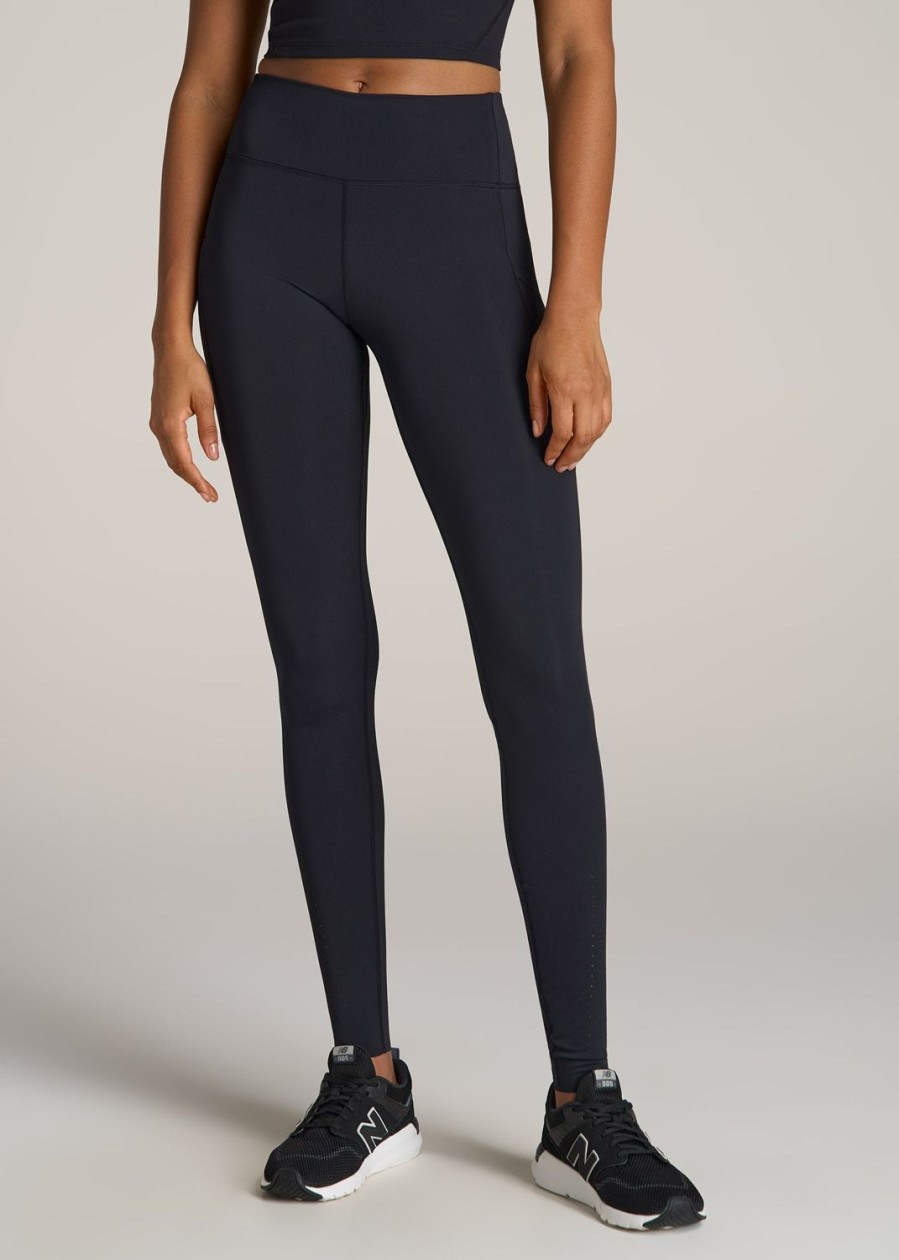 Women American Tall Athletic Pants | Mid Rise Run Legging For Tall Women In Black