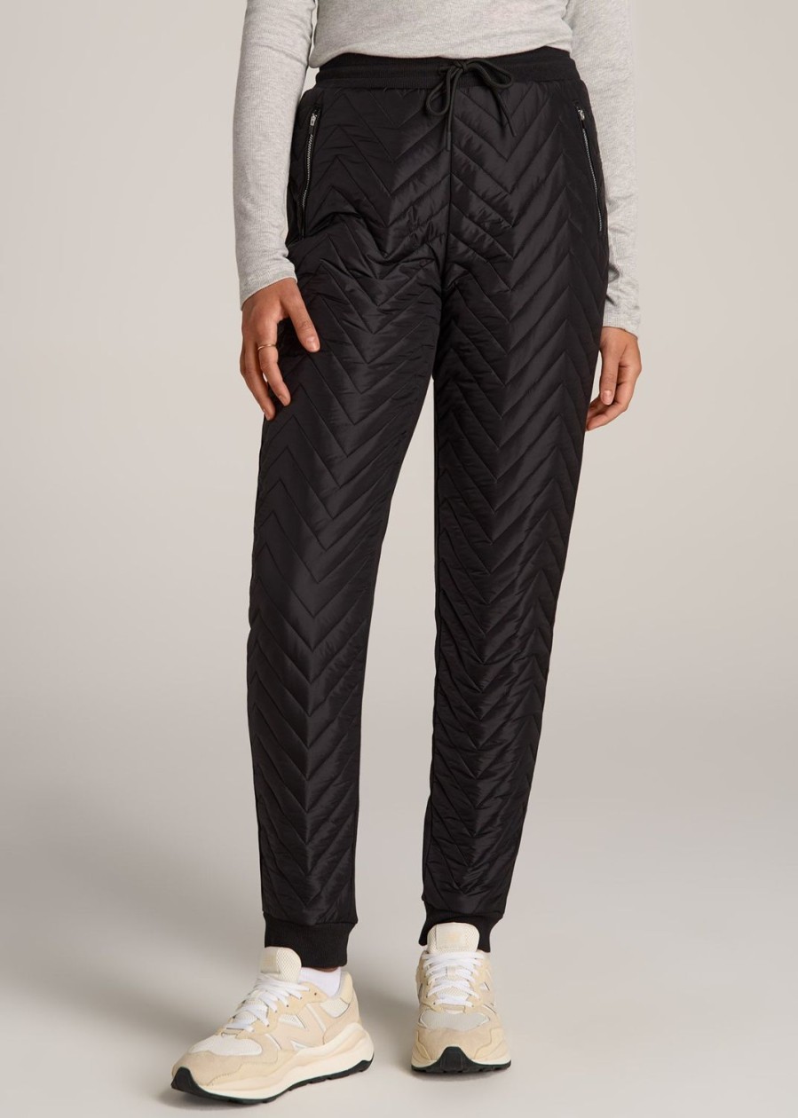 Women American Tall Athletic Pants | Quilted Extra-Long Joggers For Tall Women In Black