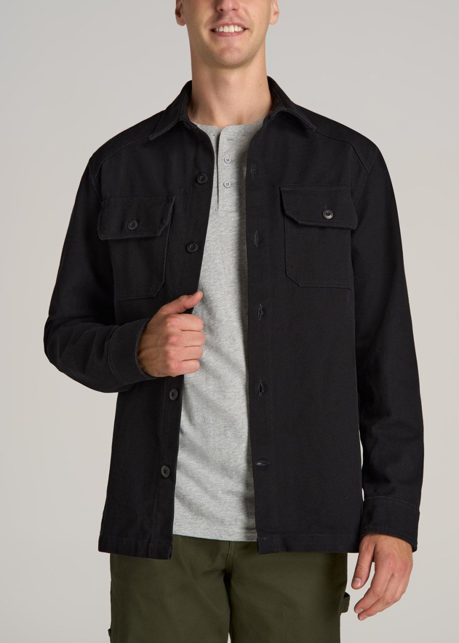 Men American Tall Jackets + Coats | Lj&S Canvas Shirt Jacket For Tall Men In Black