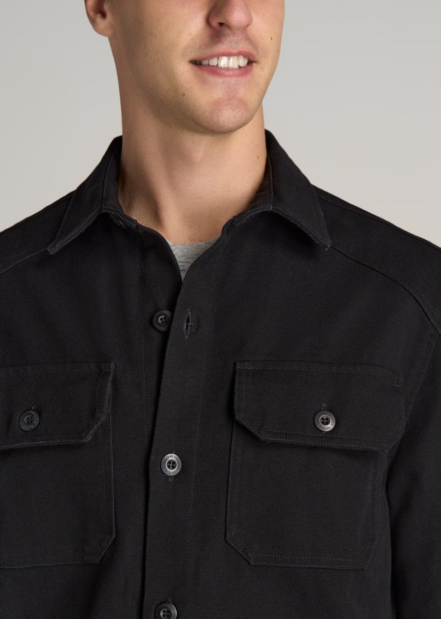 Men American Tall Jackets + Coats | Lj&S Canvas Shirt Jacket For Tall Men In Black