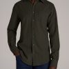 Men American Tall Button Shirts | Nelson Flannel Shirt For Tall Men In Hunter Green