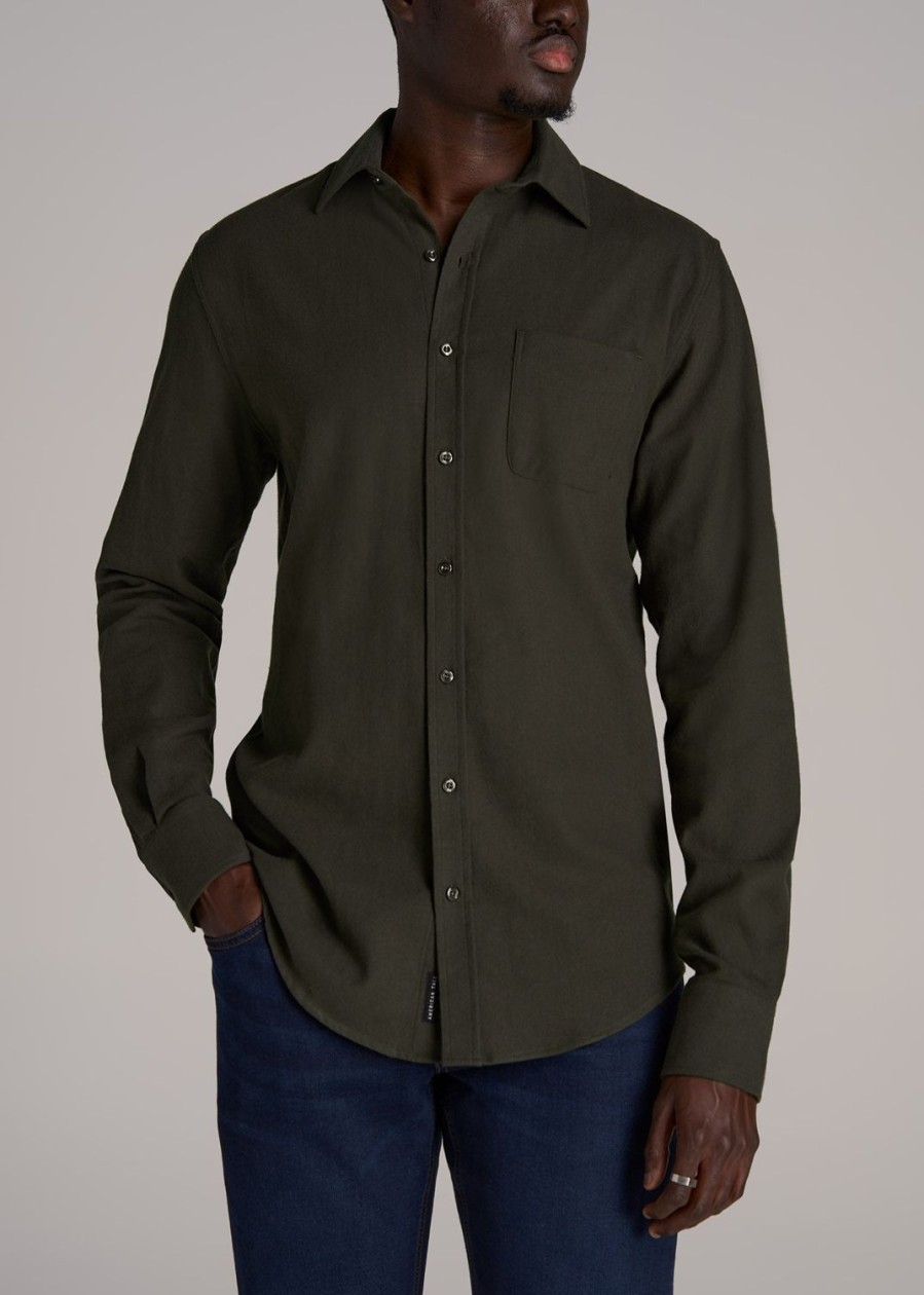 Men American Tall Button Shirts | Nelson Flannel Shirt For Tall Men In Hunter Green