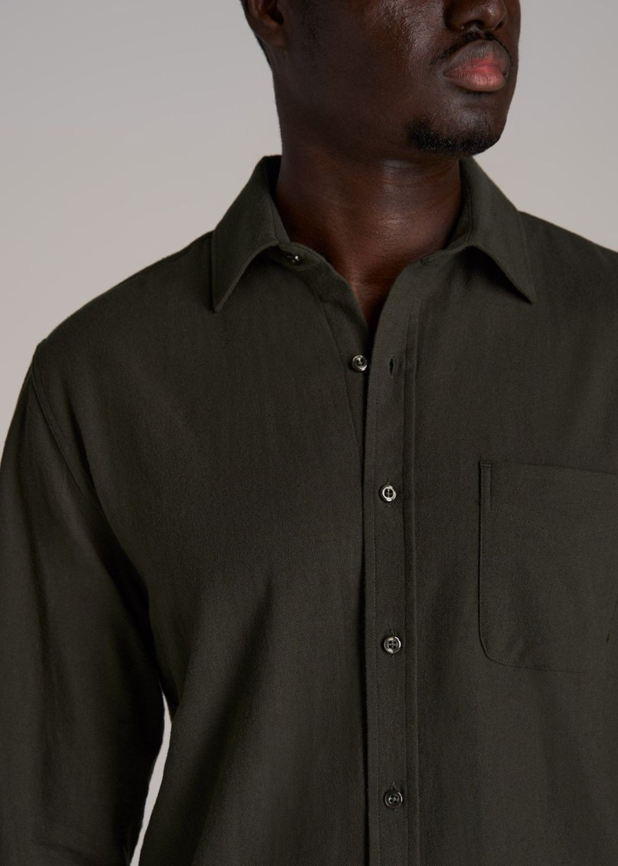 Men American Tall Button Shirts | Nelson Flannel Shirt For Tall Men In Hunter Green