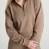 Women American Tall Hoodies + Sweatshirts | Wearever Fleece Cropped Garment Dye Half Zip Women'S Tall Sweatshirt In Latte