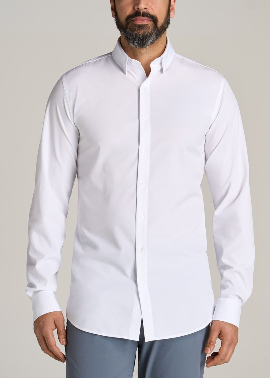 Men American Tall Button Shirts | Traveler Stretch Dress Shirt For Tall Men In White