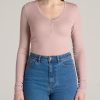 Women American Tall Long Sleeve Tees | Tall Women'S Fitted Ribbed Long Sleeve Henley In Ballerina Pink