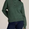 Women American Tall Sweaters | Button Front Mock Neck Sweater For Tall Women In Dusty Spruce