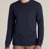 Men American Tall Long Sleeve Tees + Thermals | Garment Dyed Long Sleeve Pocket Tall Men'S Tee In Evening Blue