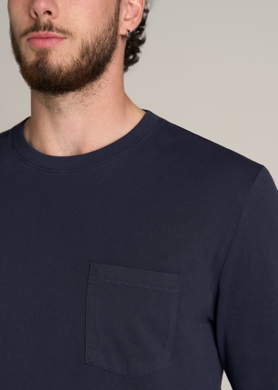 Men American Tall Long Sleeve Tees + Thermals | Garment Dyed Long Sleeve Pocket Tall Men'S Tee In Evening Blue