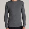 Men American Tall Long Sleeve Tees + Thermals | Double Honeycomb Thermal Long-Sleeve Henley Shirt For Tall Men In Charcoal Mix