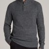 Men American Tall Hoodies + Sweatshirts | Three Button Mock Neck Tall Men'S Sweater In Grey Marl