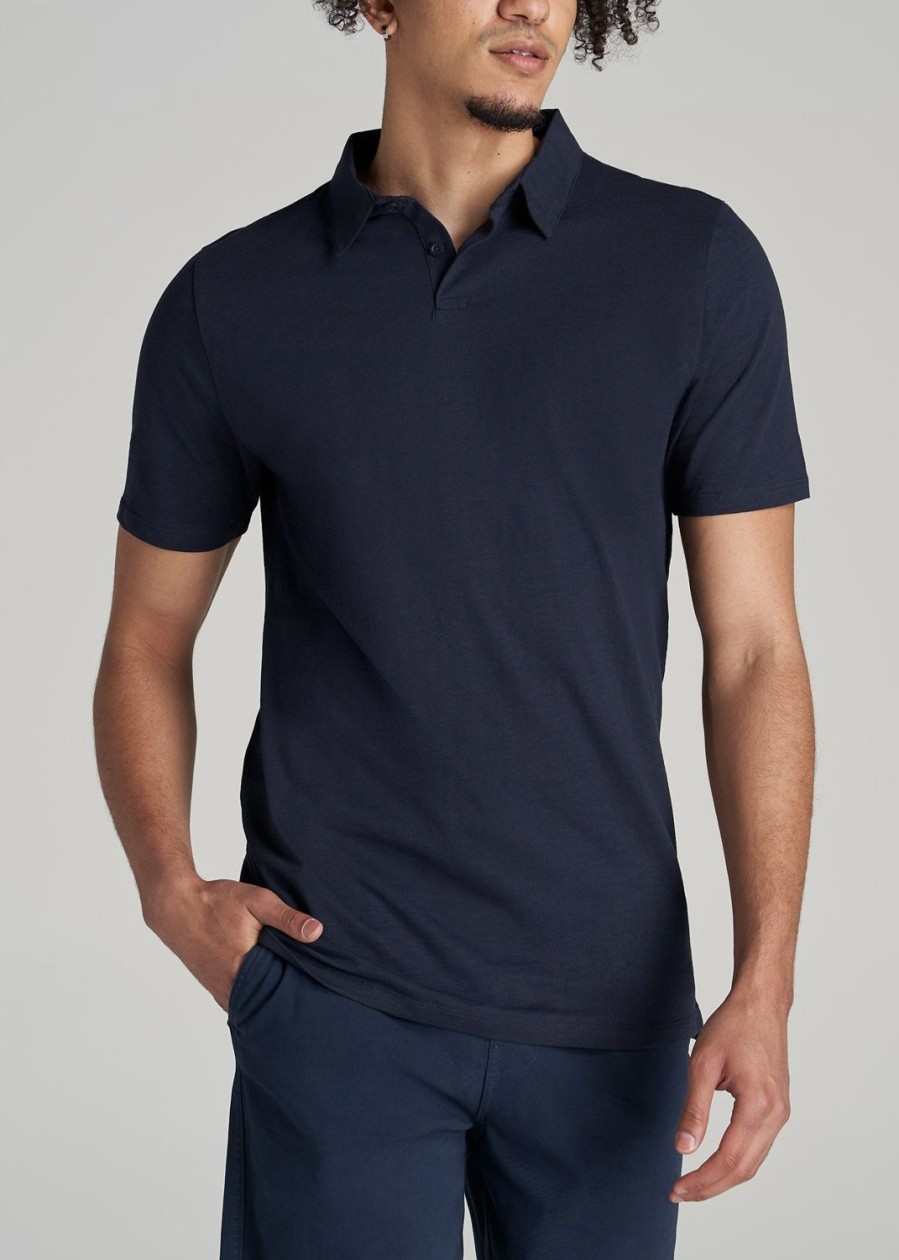 Men American Tall Polos | Slub Self Collar Tall Polo Shirt In Navy