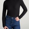 Women American Tall Long Sleeve Tees | Tall Women'S Fitted Long Sleeve Ribbed Turtleneck Tee In Black