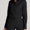 Women American Tall Shirts + Tops | Button-Up Dress Shirt For Tall Women In Black