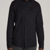 Men American Tall Button Shirts | Lj&S Double Weave Shirt For Tall Men In Vintage Black