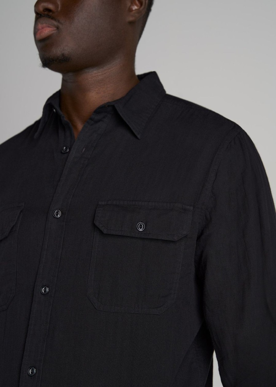 Men American Tall Button Shirts | Lj&S Double Weave Shirt For Tall Men In Vintage Black