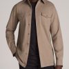 Men American Tall Button Shirts | Stretch Knit Overshirt Men'S In Dark Sand